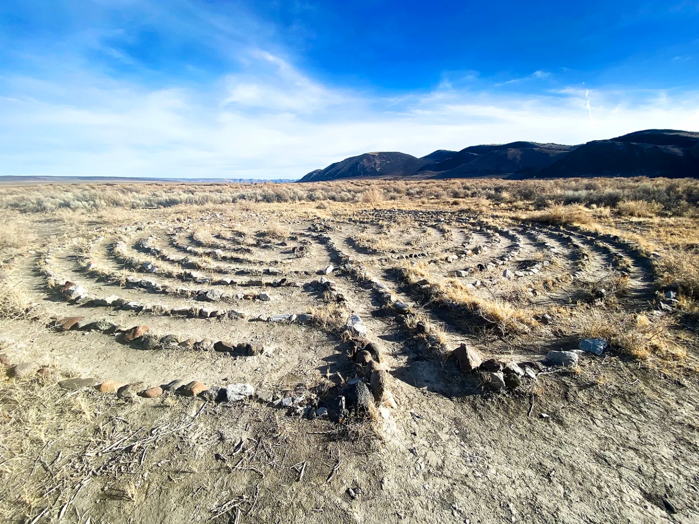 Stone labyrinth in the Eastern Oregon desert at Summer Lake
