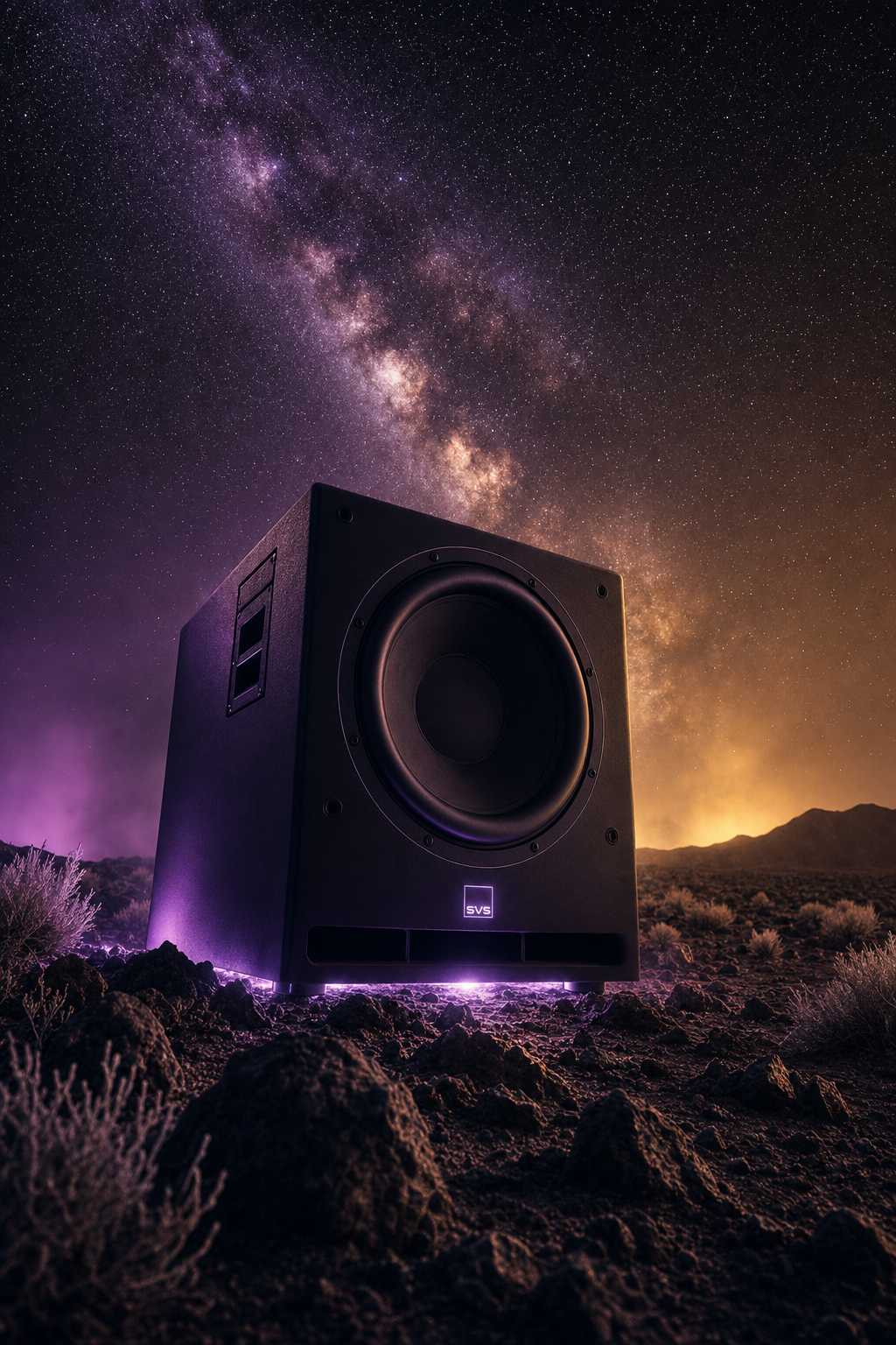 Subwoofer speaker under the Milky Way in the Eastern Oregon desert