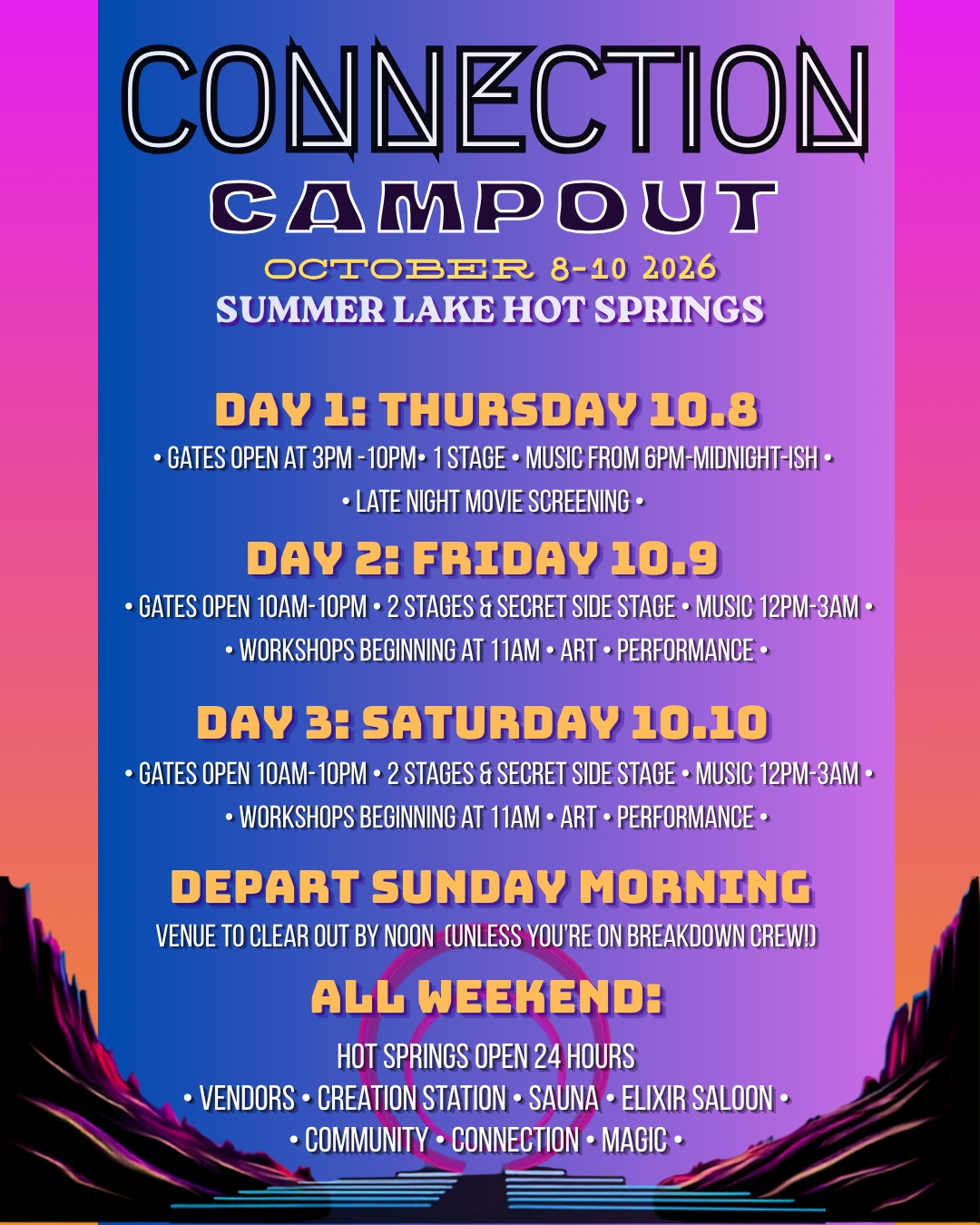 Connection Campout 2026 daily schedule poster