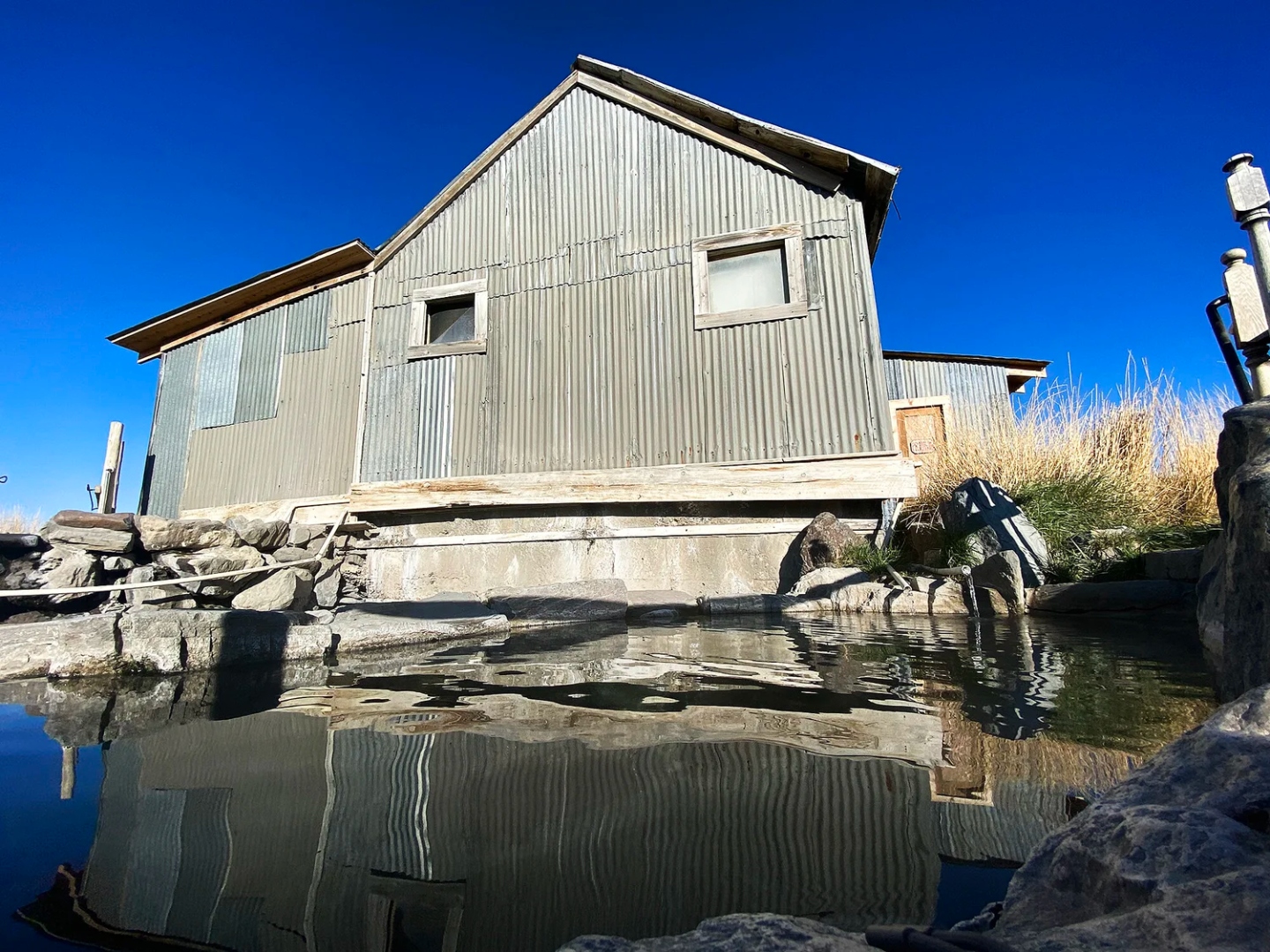Soaking pool beside the historic bathhouse at Summer Lake, Oregon
